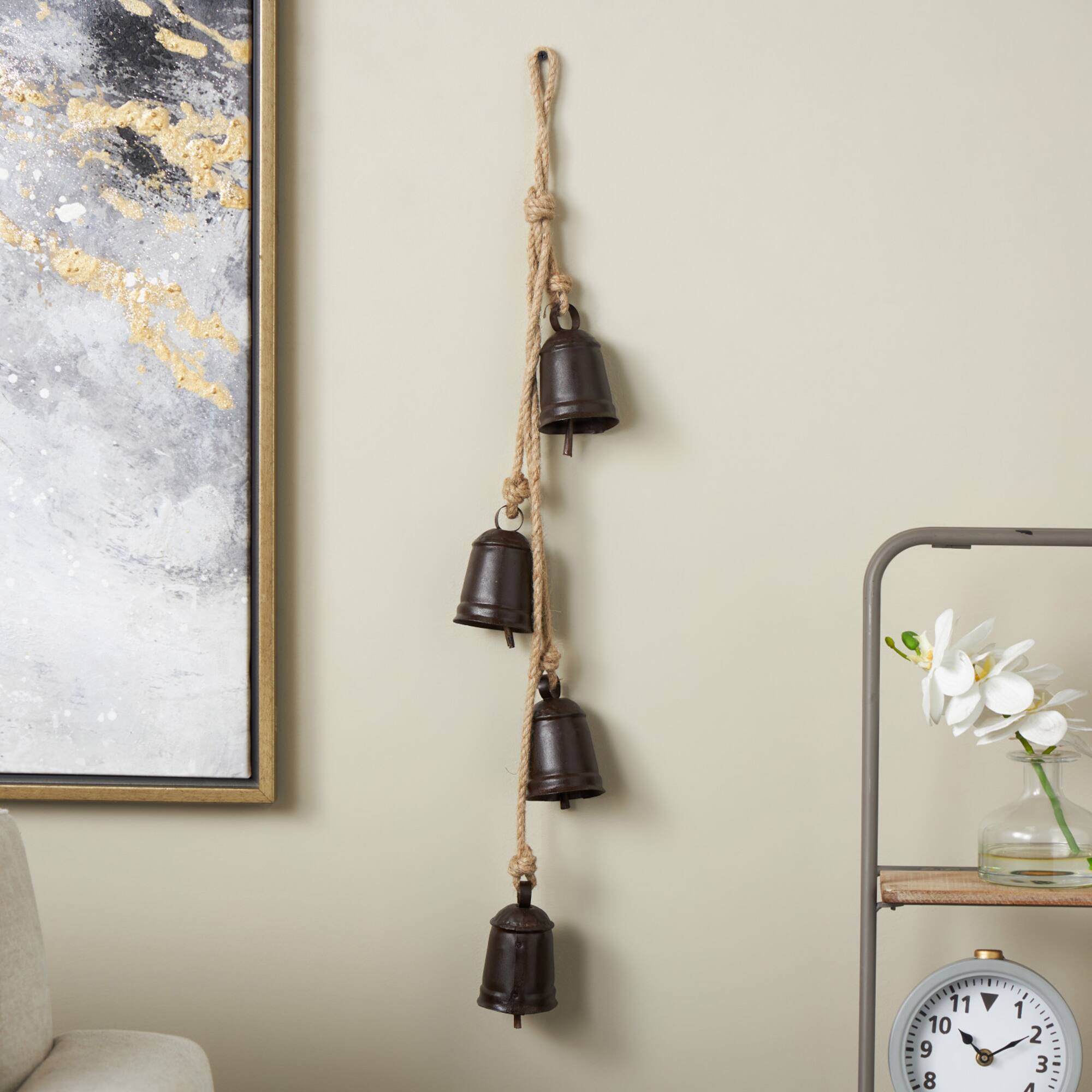 29" Metal Handmade Decorative Cow Bell with Jute Hanging Rope